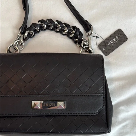 GUESS Black Woven Women's Bag NWT vegan leather - Picture 2 of 7